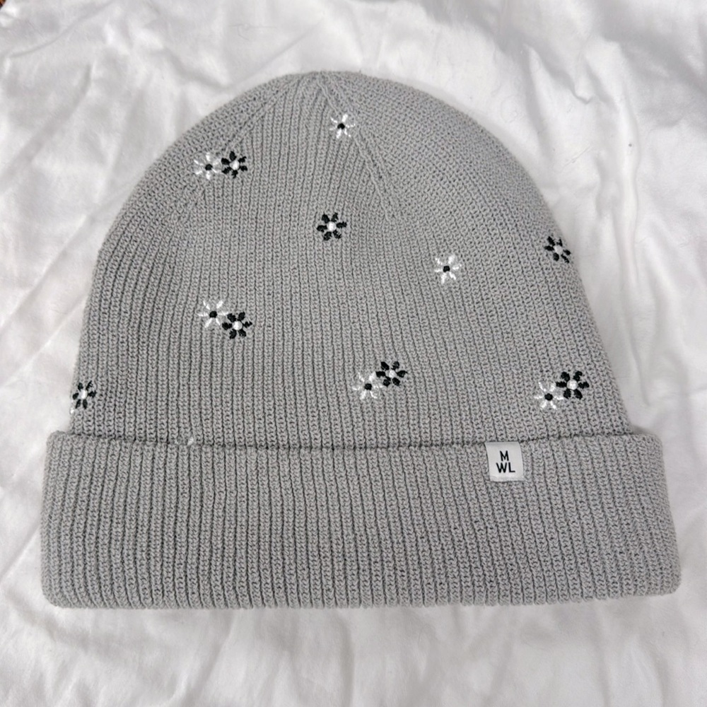 Gray Madewell Beanie Floral Embroidery NWOT